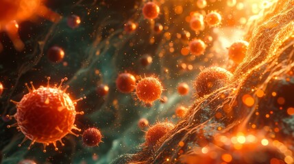 Fototapeta premium Illustrate the interaction between cholesterol molecules and viral particles in