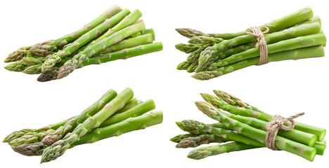 Fresh green asparagus close-up. Cut out, isolated on transparent background, png photo. Healthy food eating