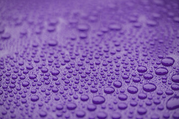 Closeup waterdrops on purple ceramic coated paint surface
