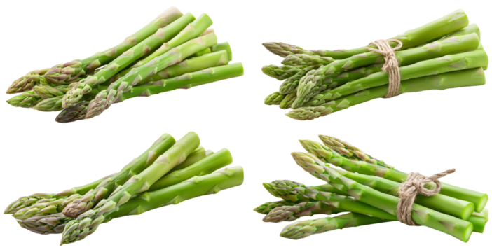 Fresh green asparagus close-up. Cut out, isolated on transparent background, png photo. Healthy food eating