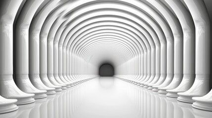 A long, narrow hallway with white pillars on either side