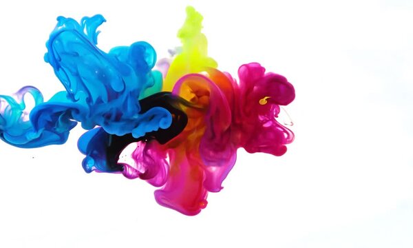 CMYK wild color splash isolated on white background. Generative AI
