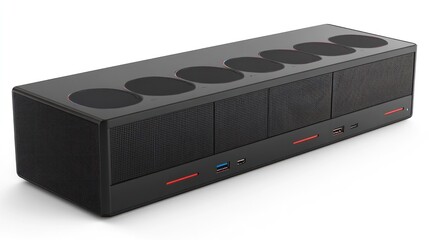 Fototapeta premium A sleek, modern desktop speaker system with multiple connectivity options.
