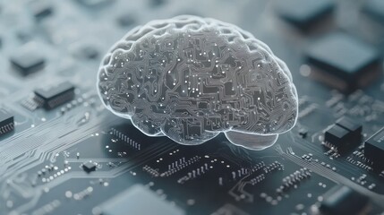 A transparent brain overlaid on a circuit board, symbolizing the fusion of technology and cognition.