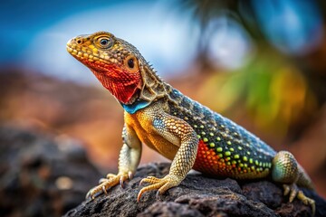 Fototapeta premium Candid photos capture the Galapagos Lava Lizard (Microlophus albemarlensis) in its natural habitat.
