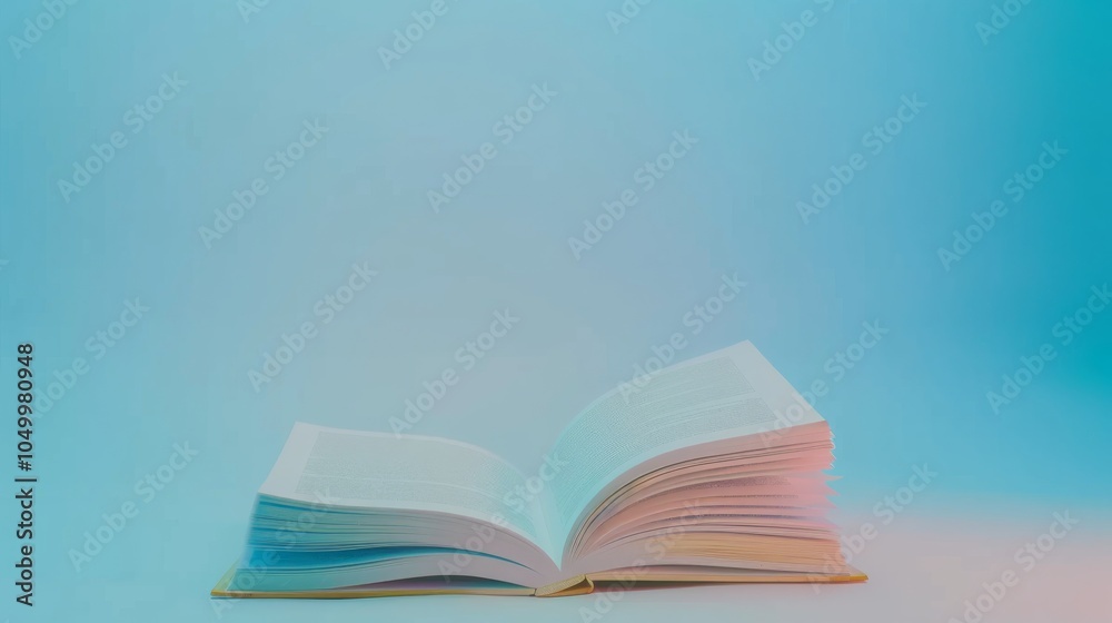 Poster A dynamic visual of an open medical textbook with pages flipping, set against a soft gradient background, wide shot