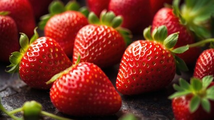 Close-up view of vibrant, fresh strawberries straight from the garden.