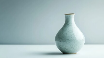 A minimalist ceramic vase with a speckled design, set against a soft, neutral background.