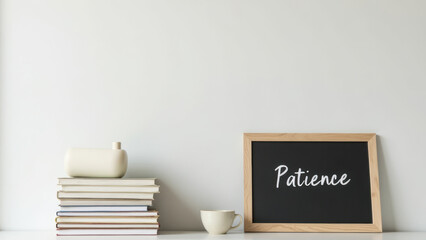 A minimalist office desk setup with a motivational message.