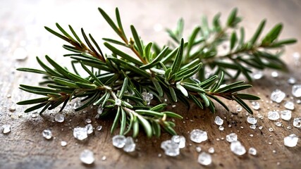 Fresh rosemary sprigs, fragrant spices, and sea salt create a captivating flat lay.