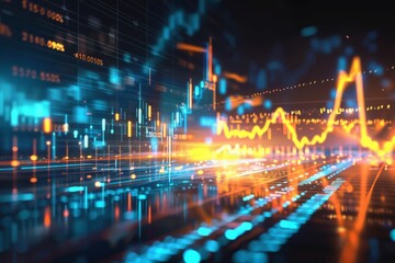 Fototapeta premium Business digital graph chart in stock trade market. Growth investment.