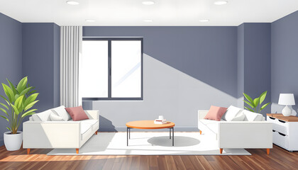 Stylish office lounge zone interior with soft place near window. Mockup wall isolated with white highlights, png