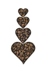 heart from beans, coffee heart, coffee isolated in white background, high quality transparent image, heart shaped chocolate