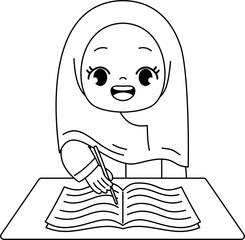 muslim kid outline coloring activity