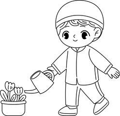 muslim kid outline coloring activity