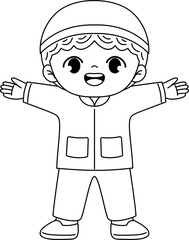 muslim kid outline coloring activity