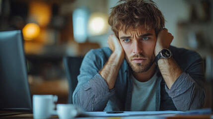 man put his chin on his hands