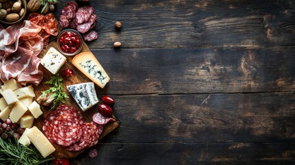 Gourmet Cured Meats and Cheese Arrangement Overhead Shot