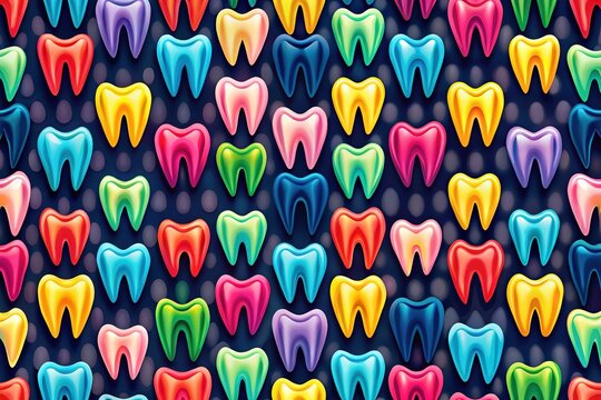 Vector Seamless Pattern Featuring Teeth on Black Background Ideal for Dentistry and Stomatology Themes