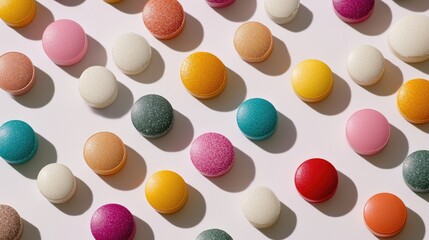 Colorful Macarons on White Background