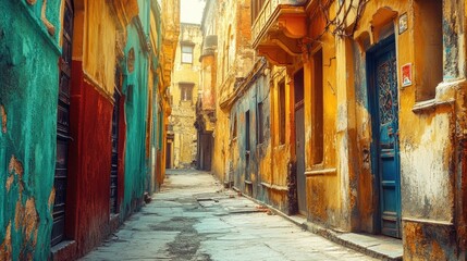 Fototapeta premium Colorful Alleyway in Vibrant Urban Environment