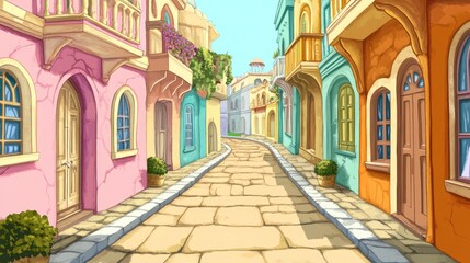 Obraz premium Colorful Street in a Quaint Village Scene