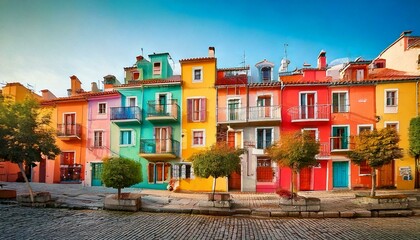 Obraz premium Colorful detached house in the old town and a blue sky