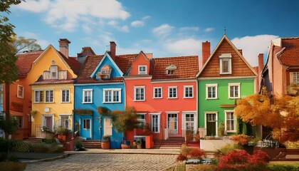 Colorful detached house in the old town and a blue sky