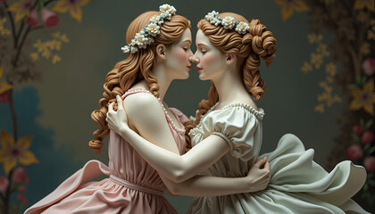 Porcelain figurines representing female friendship and solidarity, showcasing intricate design and beauty