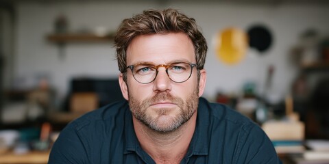 Fototapeta premium Portrait of a Confident Man with Glasses and Beard