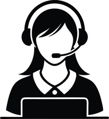 Customer service woman silhouette, Call center woman vector, news presenter icon