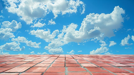 Red Roof and Sky Focus on Smooth Sky,Blue and brick,Tiled roof and blue sky,Old brown bricks walkway with blue sky in the background,Close up of roof with tiles on the blue sky
