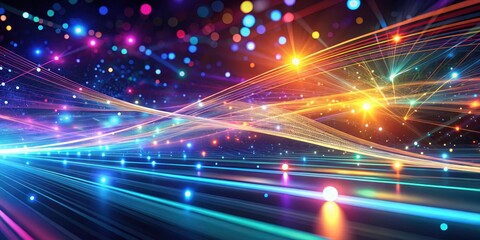 Obraz premium Abstract Background with Luminous Lines and Dots, Colorful Light Trails, Digital Art, Modern Design, Technology Inspired, Bright Colors, Futuristic 