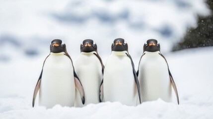 Fototapeta premium Penguins Huddling Together for Warmth in Cold Environment