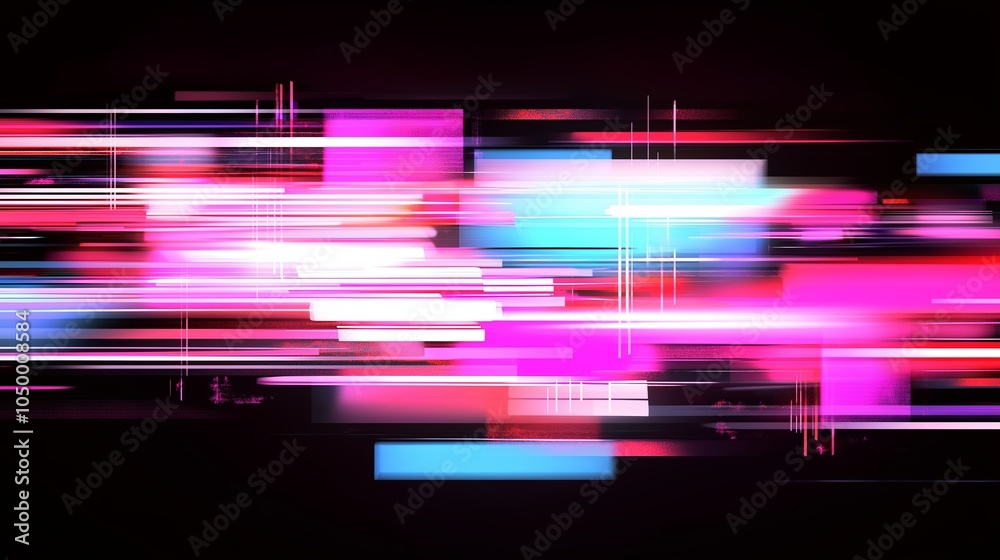 Poster An abstract, digital glitch effect with neon colors, creating a dynamic and modern aesthetic.