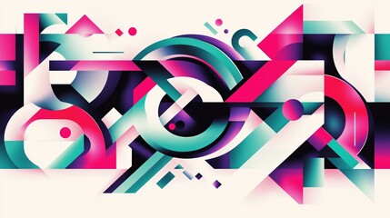 Fototapeta premium Abstract geometric shapes in gradient hues of teal, pink, and purple, creating a modern and futuristic feel. 
