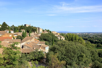 view to the hilltop village Les Angles near Avigon, Provence, France