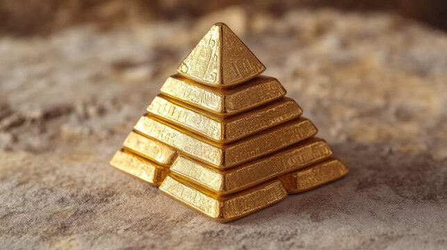 Golden Pyramid on Stone Surface