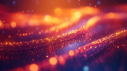 Fototapeta premium Abstract glowing waves with sparkling particles.