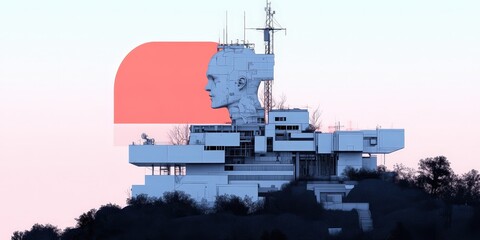 Futuristic Architecture Concept with Human Head Building Silhouette