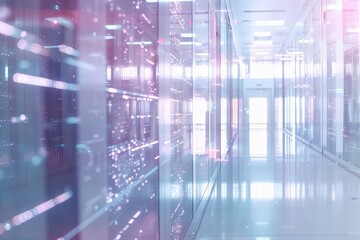 A high-tech server room filled with sleek equipment and glowing lights, representing cutting-edge technology and seamless data management in a digital age.