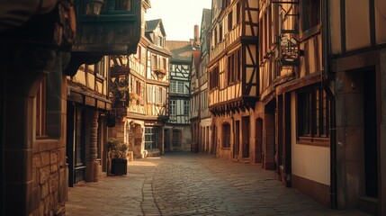 Obraz premium Charming Historic Street in Quaint European Village