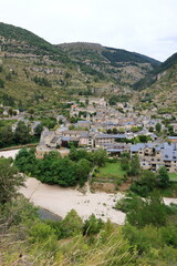 The village of Sainte-Enimie in the Gorges du Tarn, one of the most beautiful villages in France. Occitanie, Lozere, Florac
