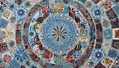Fototapeta premium Vibrant Tile Mosaic Art Showcase from Above