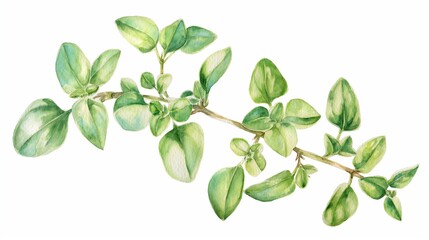 Watercolor Art of Fresh Thyme Sprig
