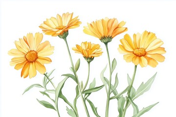 Fototapeta premium Yellow Marigold Flowers Watercolor Artwork 