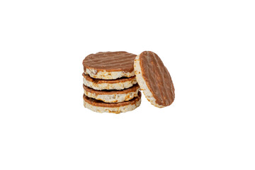 A stack of brown rice wafers on a white background. Waffles stacked on top of each other. crumble. Waffles on a transparent PNG background.