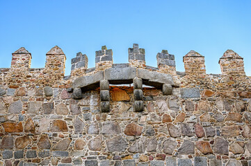 Architectural feature of the fortified wall surrounding the city, Avila, Spain