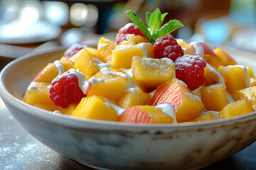 Appetizing Fruit Salad with Whipped Cream
