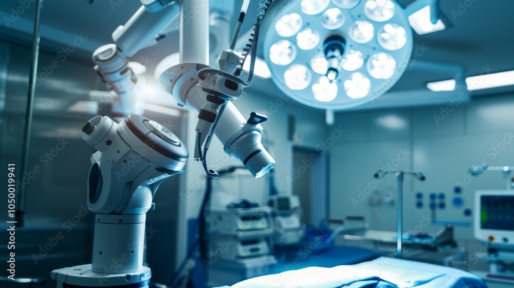 Aufkleber a high-resolution image of a futuristic medical robot performing a surgery, set in a high-tech opera